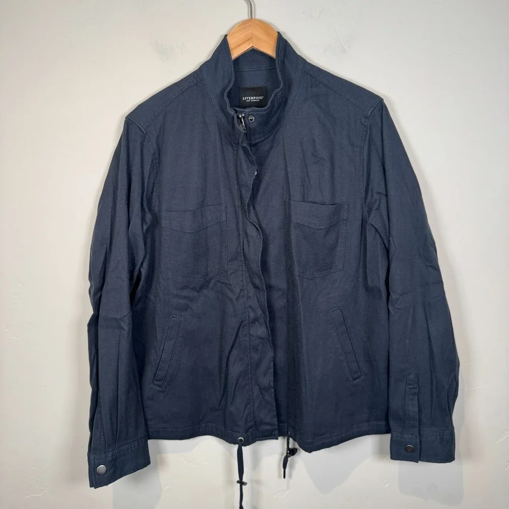 Liverpool Jacket Chore Coat‎ Size Large Canvas Soft Carbon Blue Zip Moto Army